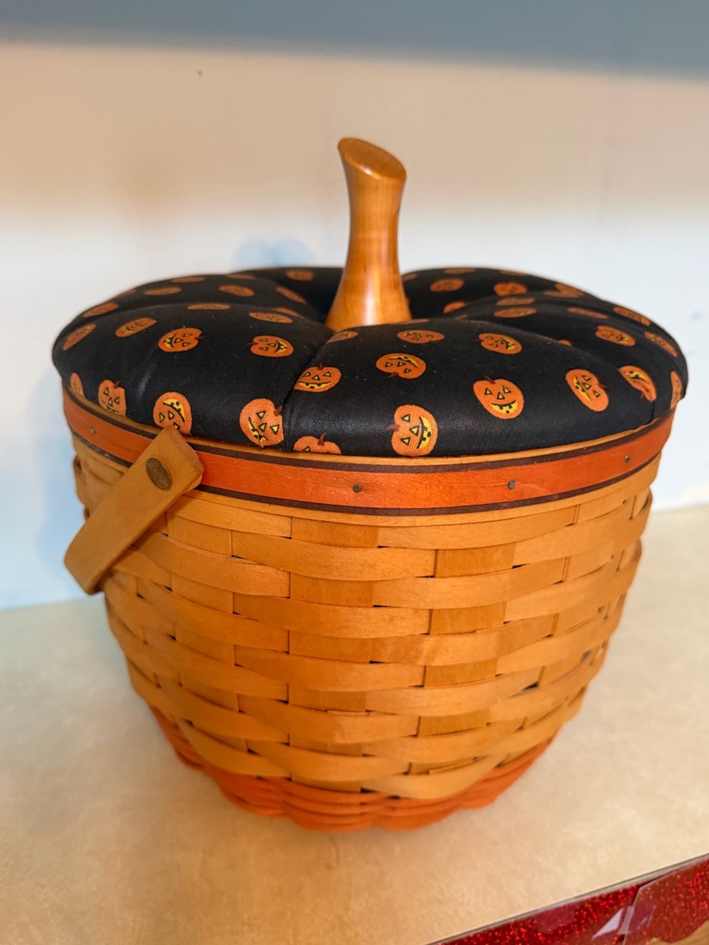 Longaberger 1997 Pumpkin Halloween Basket Jack-O’-Lantern Lid Fabric Top EUC